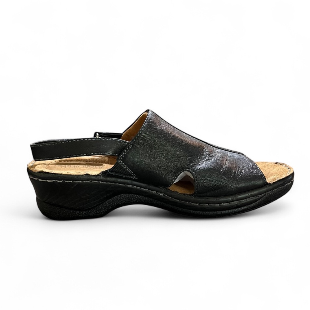 Leather Natural Soul Seleste Black Slingback Wedge Sandals Size 7.5M - Picture 6 of 7